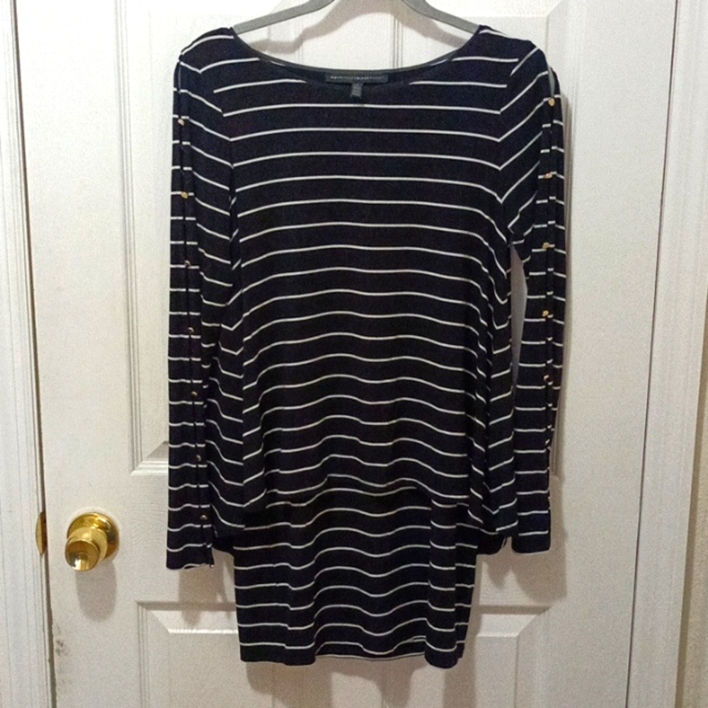 White House Black Market dress size ladies small black white striped long sleeve